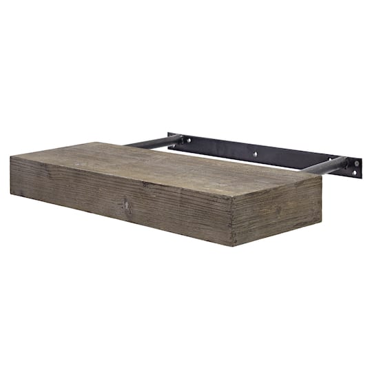 Small Gray Rustic Wood Floating Wall Shelf
